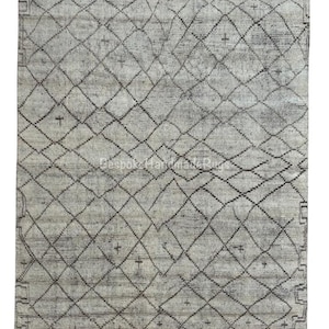 Contemporary Hand-knotted Rug Made of Natural Beige and Brown Wool. Moroccan Style Handmade Carpet. Custom Options Available. RH024