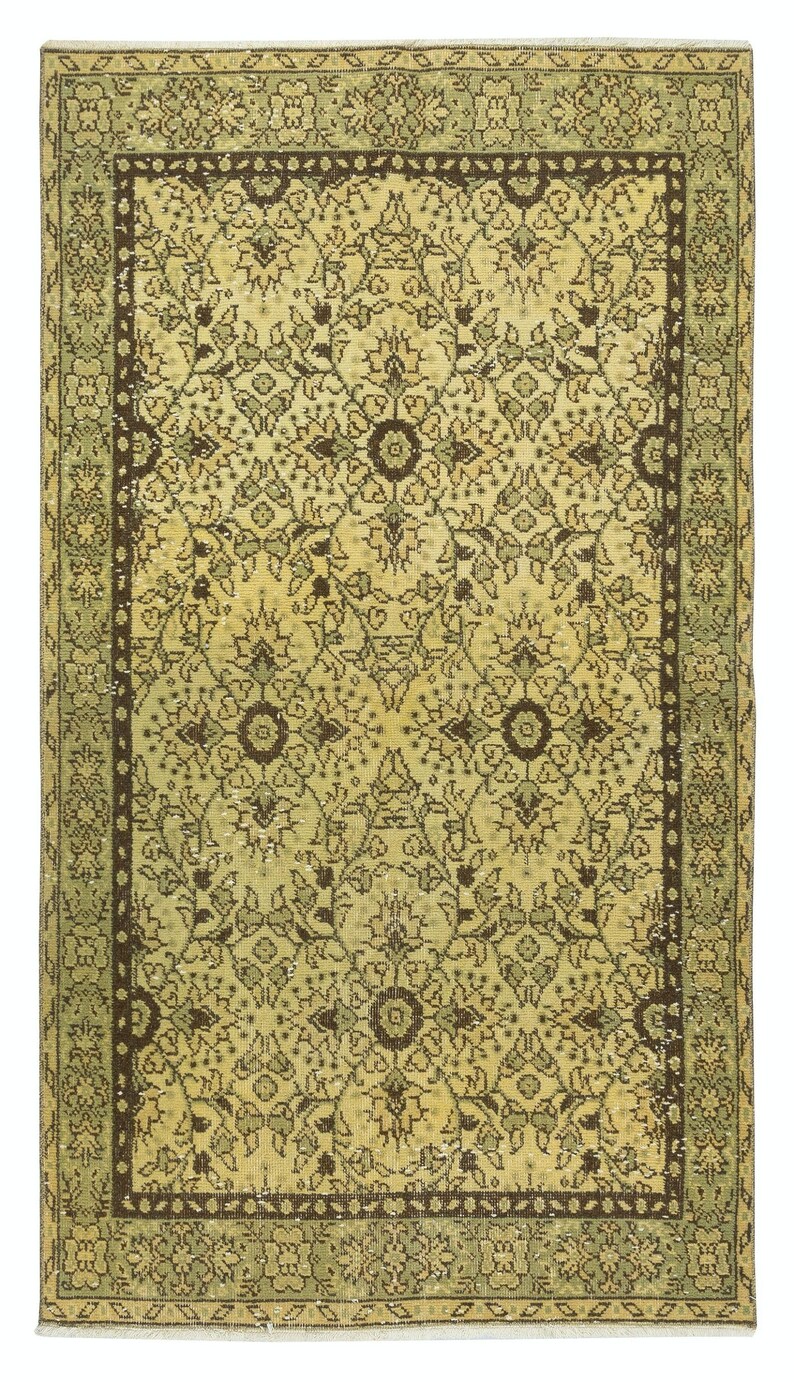 Colorful Patterned Rug 3.8x6.8 Ft Vintage Handmade Turkish Rug in Yellow Color, Modern Floral ...