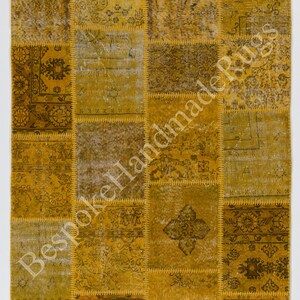 Handgeknüpfter gelber Patchwork-Teppich für Wohnzimmer, Schlafzimmer und Esszimmer | Moderner, überfärbter türkischer Wollteppich | RD70