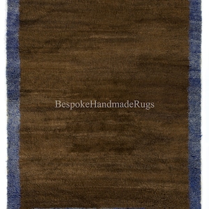 Handmade Tulu Rug with Brown Field & Blue Border. 100% Wool. Moroccan Berber Style Carpet. Custom Options Available. RD994