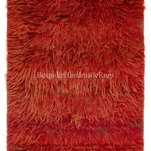Solid Red Color Hand-Knotted Tulu Rug with Moroccan Design. 100% Wool. Beni Ourain Style Carpet. RD984