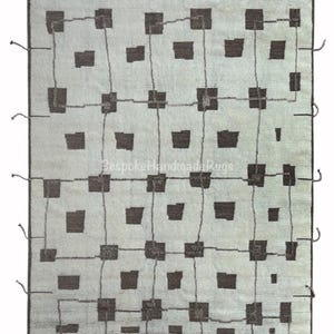 Contemporary Hand-knotted Rug Made of Natural Un-Dyed Beige and Brown Wool. Moroccan Style Handmade Carpet. RH018