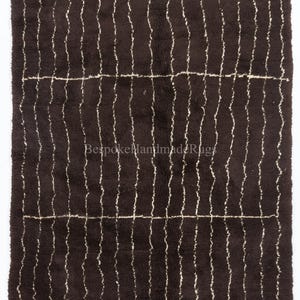 Hand-knotted Moroccan Berber Design Rug. 100% Wool. Beni Ourain Tulu Carpet for Contemporary Interiors. Dark Brown and Beige Colors. RTD33