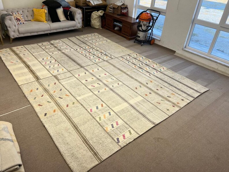 Turkish Patchwork Rugs 10.4x14 Ft Vintage Handwoven Turkish Patchwork Kilim, Gray Flatweave ...