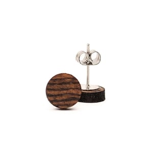 Wooden Stud Earrings, Wood Studs, Bacote Wood, Dark Wood Studs, Round Studs, Men&#39;s Wood Studs, Women&#39;s Wood Studs, Men&#39;s Wood Earrings