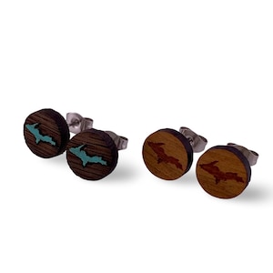 Wooden Stud Earrings, Michigan Upper Peninsula, Wood Stud Earrings, Yooper Earrings, U.P. Wood Earrings, U.P. Earrings, Marquette Michigan