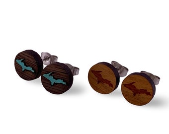 Michigan Upper Peninsula  Wood Stud Earrings, Yooper Eh!