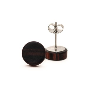 Dark Wood Stud Earrings: Matte Black King Wood, Surgical Steel Posts