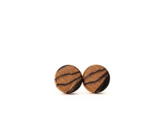 Black and White Ebony Wood Stud Earrings