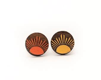 Sunrise Daisy Stud Earrings, Sunrise Stud Earrings, Sunflower Wood Post Earrings, Daisy Wood Stud Earrings, Stud Earrings