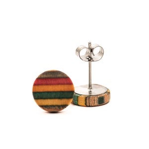 Rainbow Wood Stud Earrings, Multi Color Wooden Post Earrings, Wood Post Earrings, Women&#39;s Rainbow Wood Studs, Men&#39;s Wood Stud Earrings