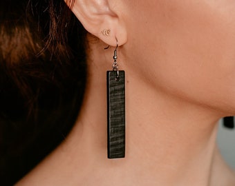 African Black Wood Long Rectangular Earrings, Rustic Earrings, Natural Earrings, Womens Wood Earrings, Boho Earrings, Matte Black Earrings