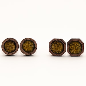 Aztec Gold Wood Stud Earrings, Men&#39;s Gold Stud Earrings, Men&#39;s Wood Post Earrings, Golden Wood Stud Earrings, Gold Stud Earring