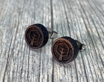 Tree Wooden Stud Earrings, Tree earrings, Dark, Brown, Black Wood, Mens Stud Earrings, Wood earrings for men, Men's Wood stud Earrings