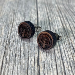 Tree Wooden Stud Earrings, Tree earrings, Dark, Brown, Black Wood, Mens Stud Earrings, Wood earrings for men, Men&#39;s Wood stud Earrings