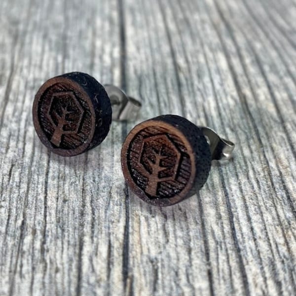 Tree Wooden Stud Earrings, Tree earrings, Dark, Brown, Black Wood, Mens Stud Earrings, Wood earrings for men, Men's Wood stud Earrings