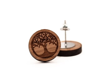 Tree of Life Wood Stud Earrings