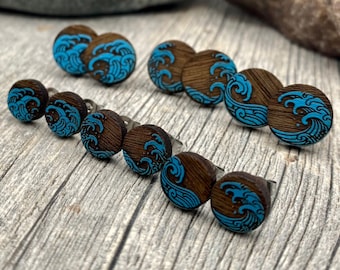 Big Wave Wood Stud Earrings