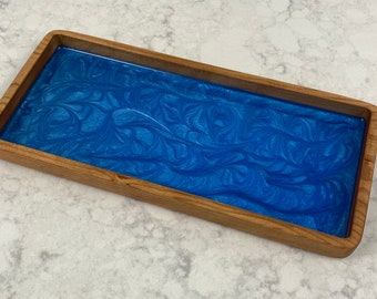 Blue Wave Wood Tray - Wooden Catch-all - Unique Rolling Tray