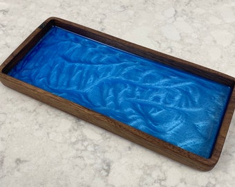 Blue Wave Wood Tray - Wooden Catch-all - Unique Rolling Tray