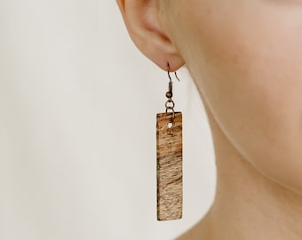 Spalted Jatoba Wood rectangular earrings