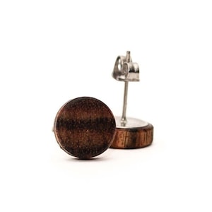 Striped Wood Stud Earrings, Matte Wooden Post Earrings, Wood Post Earrings, Women&#39;s Dark Wood Studs, Men&#39;s Wood Stud Earrings, Chechen Wood