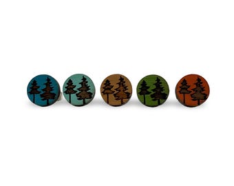 Tree Wood Stud Earrings, Teal Tree Stud Earrings, Tree Wood Post Earrings, Teal Wood Stud Earrings, Teal Stud Earring