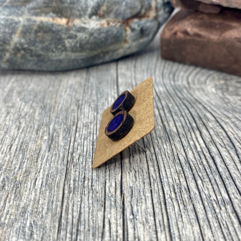 Purple and Dark Wood Stud Earrings Men's Purple Stud Etsy