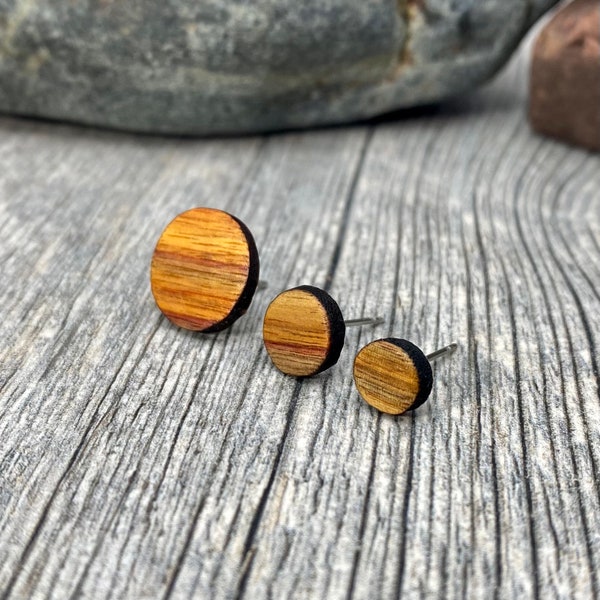 Flat Wood Stud Earrings, Matte Wooden Post Earrings, Yellow, Orange, Post Earrings, Women Wood Studs, Men's Wood Stud Earrings