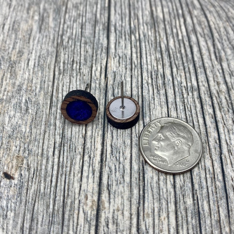 Purple and Dark Wood Stud Earrings Men's Purple Stud Etsy