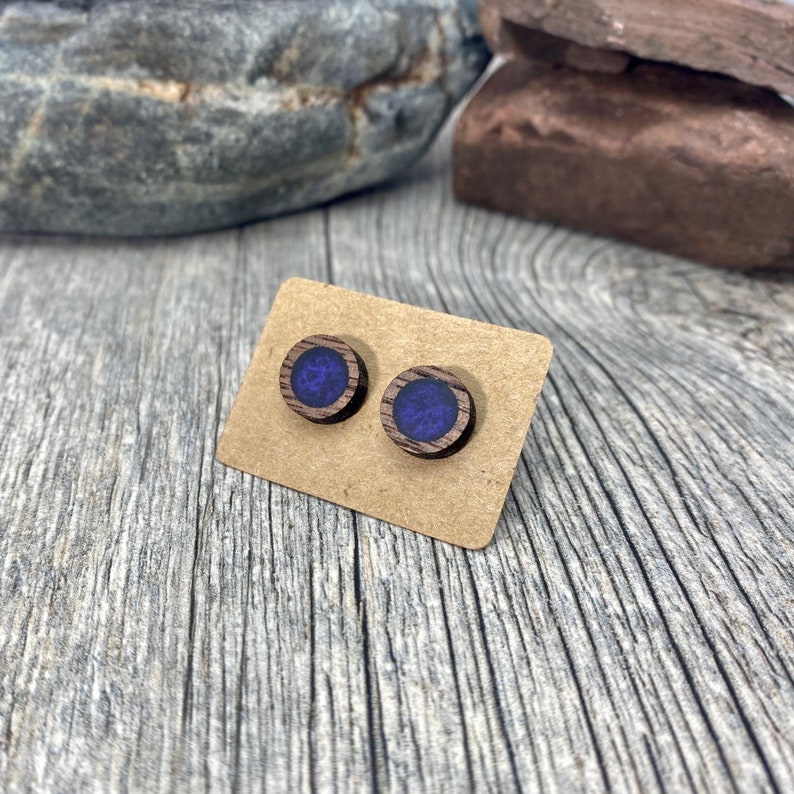 Purple and Dark Wood Stud Earrings Men's Purple Stud Etsy