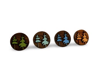 Evergreen Tree Wood Stud Earrings