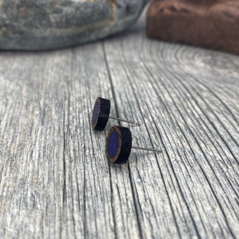 Purple and Dark Wood Stud Earrings Men's Purple Stud Etsy