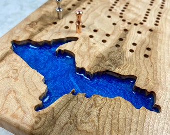 Michigan’s Upper Peninsula Cribbage board with Magnetic Peg holder, Yooper Cribbage board eh!