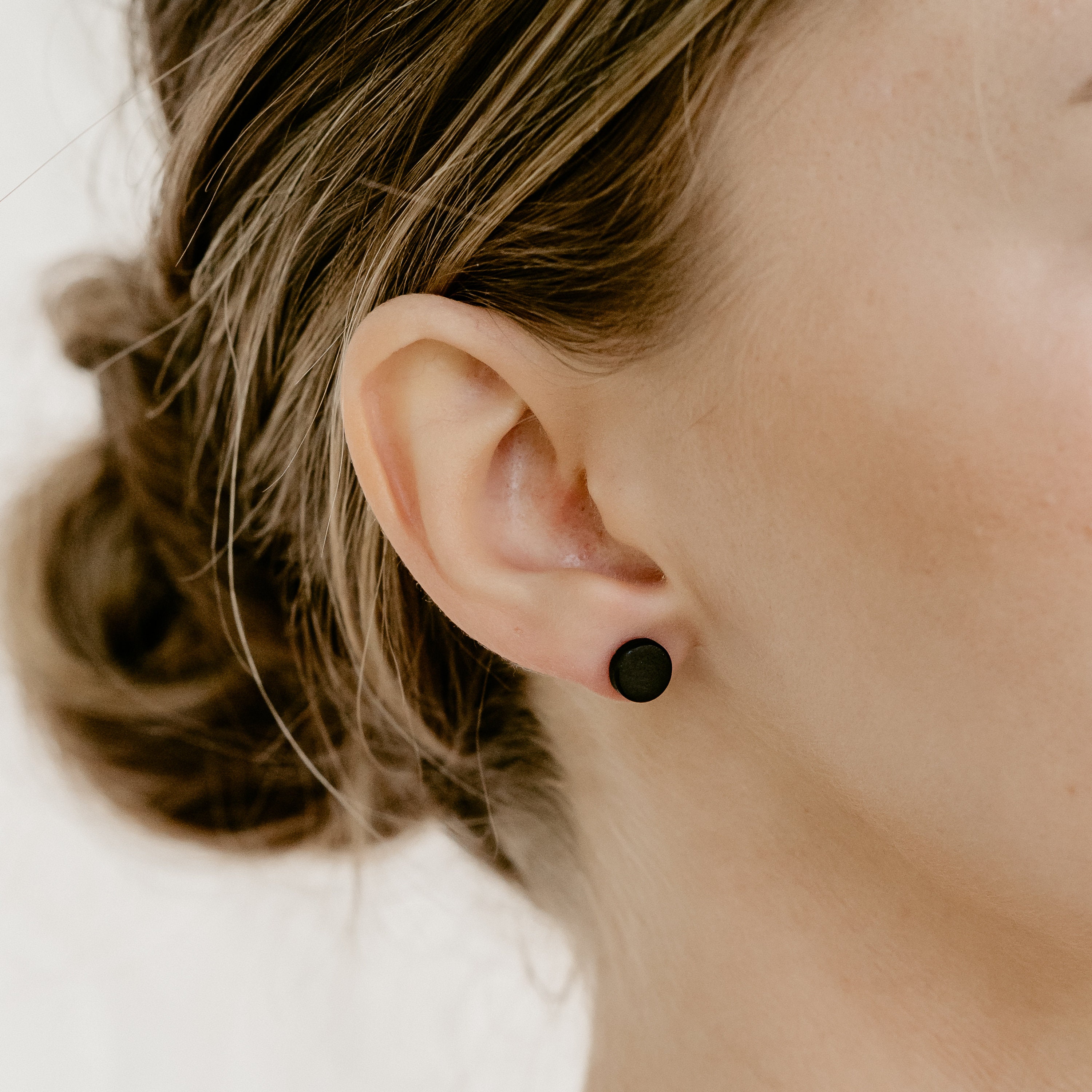 Pair of 8mm Organic Black Areng Wood Disk Earring Studs Pair of 8mm Organic Black Areng Wood Disk Earring Studs