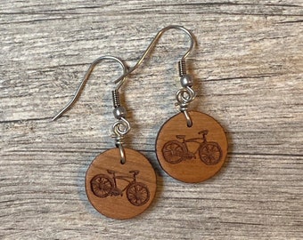 Nature Earring Bike Jewelry Cyclist Gift Mountainbiker gift Wooden Earring Bicycle Earrings Wood Jewelry Bike Wood Earrings