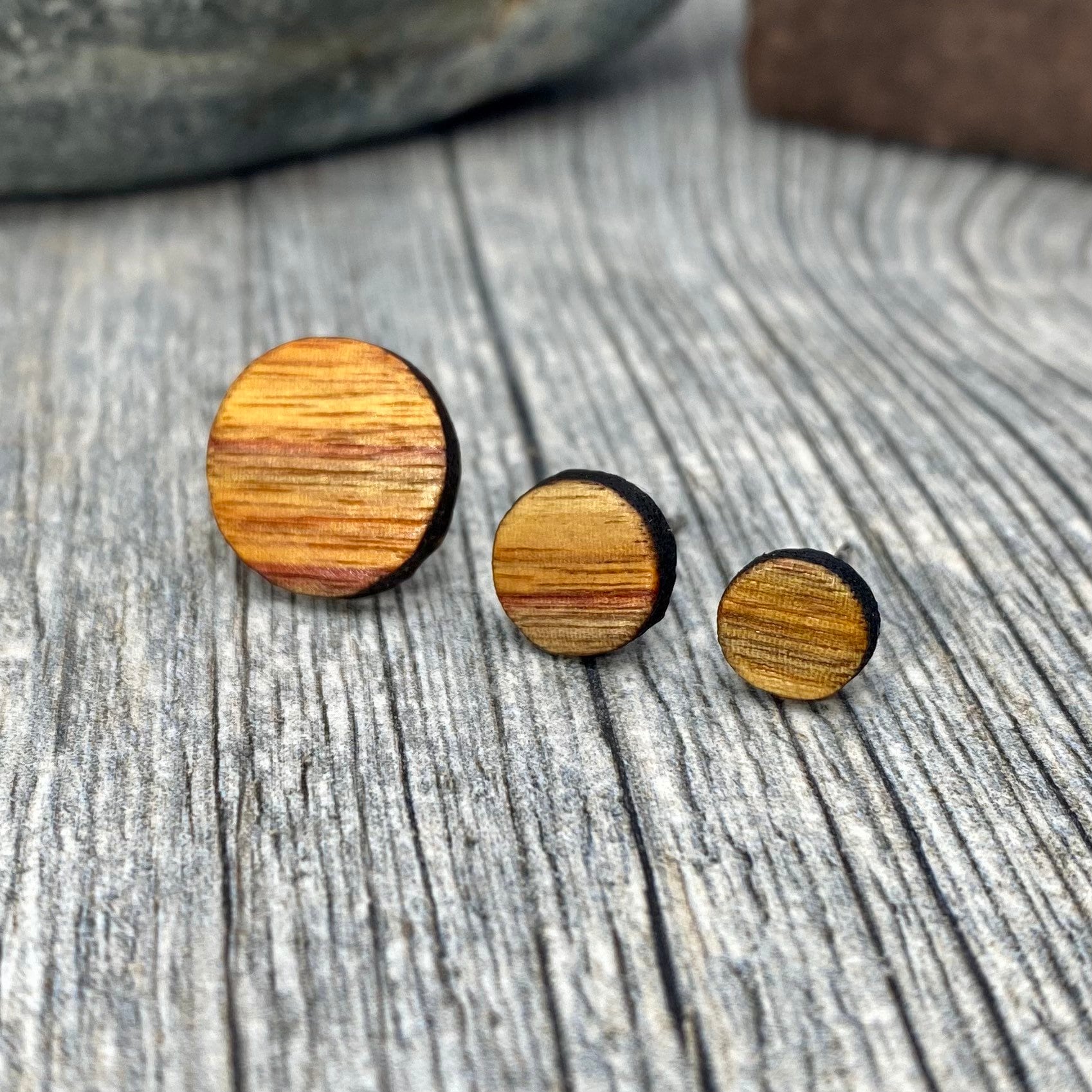 Large handmade wooden earrings - ochre, round - Kvičke Kvačke