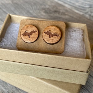Wooden Stud Earrings, Michigan Upper Peninsula, Wood Stud Earrings, Yooper Earrings, U.P. Wood Earrings, U.P. Earrings, Marquette Michigan image 6