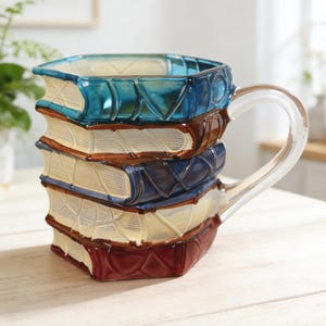 3D Book Stack Layered Mug for Readers,Stained Glass Book Lover Gif,Artistic Literary Cup,Reading Mug for Readers,Reading Mug Drinkware Gift