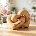 Personalized Anniversary Gift for Her or Him, Infinity Heart with Couple Names, Custom Engraved Wooden Keepsake