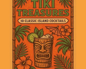 Tiki Cocktail Recipe Book PDF | Vintage Illustrated eBook with 10 Tropical Drinks & Bonus Punch |  Instant Digital Download