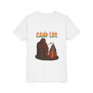 Bigfoot Campfire Kids Tee Funny Sasquatch Shirt Youth Camping Gift