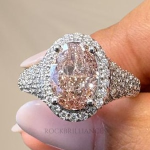Oval Shaped Pink Diamond Engagement Ring, Lab Grown Diamond Wedding Ring, Round Unique Design Diamonds, Ring for Women, Colored Diamond Ring