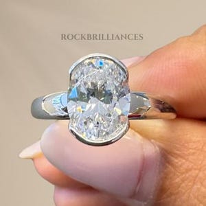 2.00 CT Oval Diamond Engagement Ring for Women, IGI Certified Lab Grown Diamond, Solitaire Half Bezel Split Shank Ring, Diamond Ring .