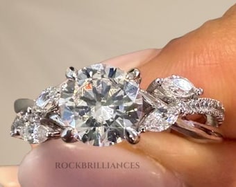 Lab Grown 1.00 CT Round Diamond Engagement Ring: Marquise Pave, IGI Certified