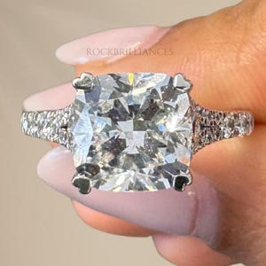 1.5 CT Cushion Cut Lab Grown Diamond Ring, Split Shank Engagement Ring, Wedding Ring, Bridge Accent-Pave Band, Birthday/Anniversary Gift .