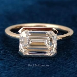 Emerald Cut Diamond Engagement Ring in Half Bezel Setting, 1.5 ct Lab Grown Diamond Solitaire Ring, Wedding Ring for Women,Anniversary Gift.