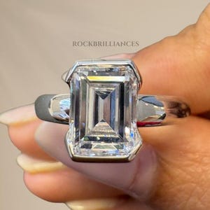 Emerald Cut Diamond Engagement Ring in Half Bezel Setting, 2 ct Lab Grown Diamond Solitaire Ring, Wedding Ring for Women, Anniversary Gifts.