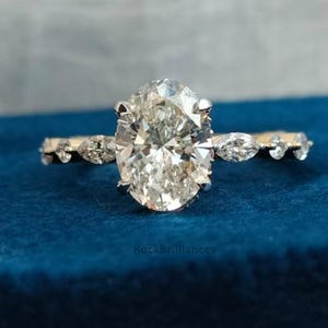 Oval Lab Grown Diamond Engagement Ring for Women, Marquise and Round Diamond Wedding Ring, Handmade Yellow/White/Rose Gold Anniversary Ring.