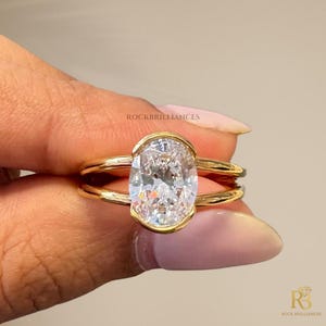 2.00 CT Oval Diamond Engagement Ring for Women, IGI Certified Lab Grown Diamond, Solitaire Half Bezel Split Shank Ring, Diamond Ring .